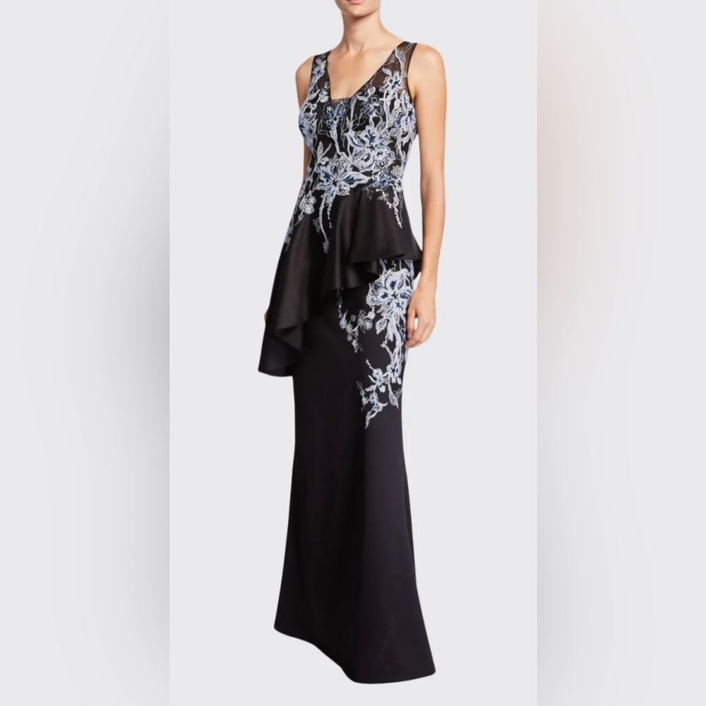 Teri Jon by Rickie Freeman Embroidered Peplum Gown, Size 8